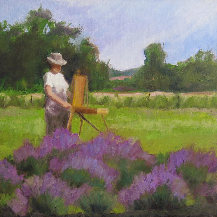 Lavender festival painting with artist in the field