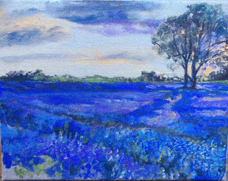 Colorful painting of a lavender field